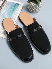 PU Material / Faux Leather Plus Size Men's Black Loafers, Casual Leather Shoes, British Style Half-Slip-On Shoes, Fashion Driving Loafers, Youth Korean Version Slip-On Shoes, Suitable For Nightclubs, Parties, Daily Versatile Wear - Black - View 13