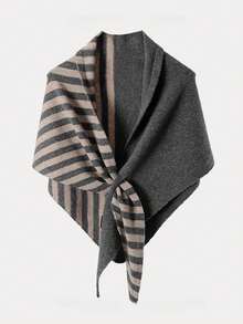 1pc Knitted Striped Color Block Triangle Scarf/Shawl
