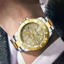 PROKING 1pc 40mm Men's Fashion Wrist Watch, Luxury Dual Calendar Quartz Watch, Business & Sport Style, Stainless Steel 304 Case, Stainless Steel Strap, 3ATM Waterproof, Luminous Display, Battery Powered, Suitable For Daily Decoration, Perfect Gift For Valentine's Day, Christmas, Father's Day - Gold - View 7