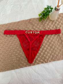 Customized Crystal Letter Name Thong, Personalized Name Sexy Lace Women Bikini Panties Tanga, Customized Name Underwear Briefs T-Back, Gift For Girlfriend, Wife, Valentine's Day, Christmas, Halloween, Thanksgiving, Birthday, Anniversary - Red - View 5