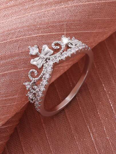 1pc Fashionable Versatile Zirconia Crown Ring, European And American Style, Gift For Women On Valentine's Day, Mother's Day, Birthday, Party