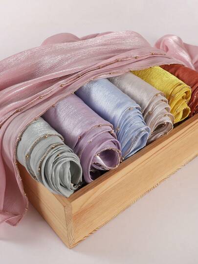 时尚女士金链装饰欧根纱缎面闪亮头巾，适合搭配长袍