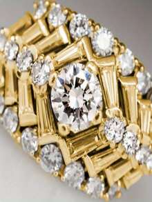 Bague large élégante et personnalisée, bande en cuivre incrusté de multiples zircone cubiques blancs. Style vintage lourd, convient pour le port quotidien, les fêtes et la bijouterie - Doré - Voir 2