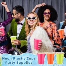 24 Pack 16 Oz Neon Plastic Cups Disposable Colorful Party Cups, Bachelorette, Wedding, Birthday Party Supplies Neon Drinkware Decorations Pink, Orange, Green - Pink, Orange, Green - View 5