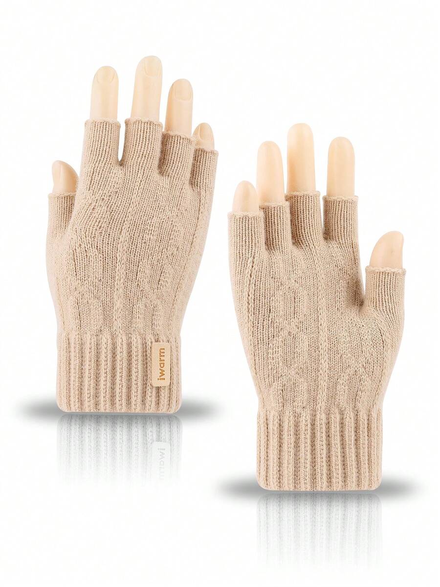 iwarm 1 双高品质羊驼毛半指手套，保暖舒适，适合秋冬季办公、骑行、户外活动，是馈赠佳品，也是雪地手套的理想之选。 - 米色 - 查看 1