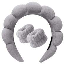 X Milania 1 Face Washing Headband/2 Face Washing Wrist Straps/3 Set Of Hydrotherapy Headbands, Makeup Headbands, Face Washing Headbands, Skincare Headbands, Pink Velvet Fluffy Sponge Headbands, Bows, Bubbles, Hydrotherapy Headbands, Wristbands, Set Of Women's And Girls' Hair Accessories - Multicolor - View 7