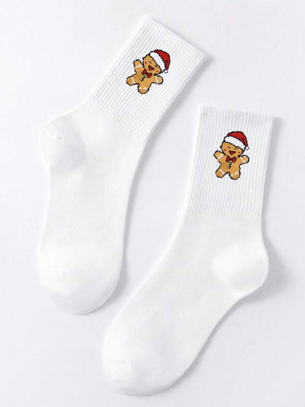 1/2 Paar Damen/Paar Weihnachts-Socken, rot & grün gestreift, Weihnachtsmann-Mütze & Lebkuchenmann-Muster, lässige bequeme Crew-Socken, geeignet für Weihnachtsoutfit, Weihnachtsparty, Geschenk, Hausmode. Verschiedene Kombinationen erhältlich