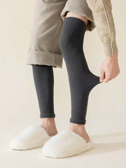 1双加厚毛绒腿套 – 保暖弹力袜，舒适冬季必备，多种颜色可选，送礼自用皆宜