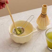 1pc/2pcs/5pcs Premium Matcha Set, Ceramic Bowl With Spout & Bamboo Whisk, Breakfast/Latte Matcha Preparation Set, Matcha Starter Kit, Unique Matcha Gift Box - Yellow - View 9