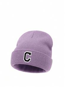 1 Stück Kinder Gestrickte Mütze mit 26 Buchstaben Muster, einfarbige gestrickte Kappen, Kindermützen für Mädchen, warme Beanies für Outdoor, Herbst/Winter