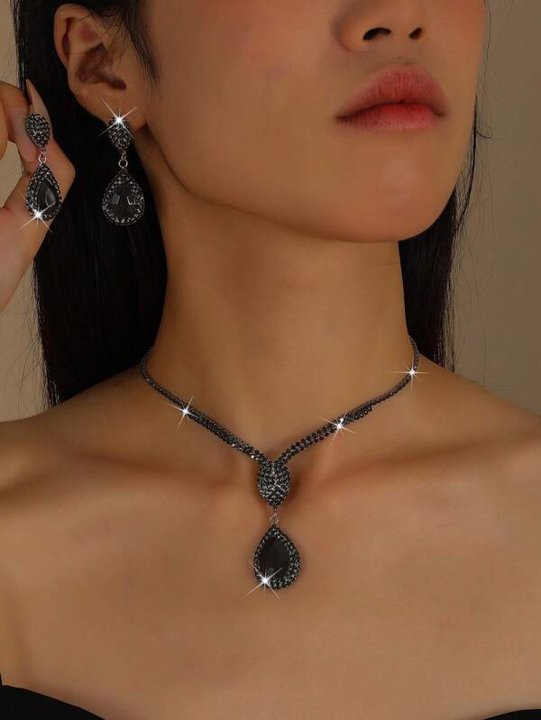 1 Set di gioielli da donna alla moda con collana a goccia d'acqua, orecchini e set di gioielli eleganti a pois per la sposa, adatto per la stagione dei matrimoni