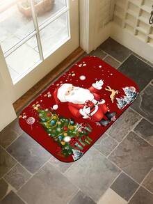 Felpudo decorativo con estampado de Papá Noel, hecho de poliéster, lavable a máquina, antideslizante y resistente a las manchas, liviano y adecuado para el hogar, dormitorio/sala de estar/cocina, tejido a máquina, diseño navideño para alfombra de cocina - Multicolor - Ver 5