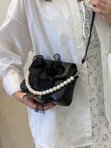 迷你方形仿珍珠装饰翻盖包，日常百搭，PU材质，可调节肩带，完美的情人节礼物，蝴蝶结钱包，最佳情人节礼物之选，适合购物、约会、旅行、通勤及各种场合。 - 彩色 - 查看 15