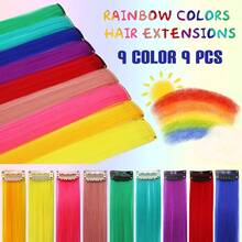 9 pezzi Extension per capelli molletta-in arcobaleno per ragazze - Colori casuali vivaci con molletta facili da applicare e sicure, adatte per feste, uso quotidiano casual e in tutte le stagioni