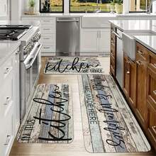 18D, Square Gram Weight 500 2/3pcs Kitchen Set, Vintage Farmhouse Wooden Board Kitchen Decorative Small, Rusted Wood Board, Comfortable Standing Kitchen, Flannel Material Non-Slip Soft And Comfortable Easy To Clean, Suitable Bedroom, Living Room, Dining Room, Kitchen, Bathroom, Entrance, Laundry Room, Carpet, Floor - 黑色 - 查看 8