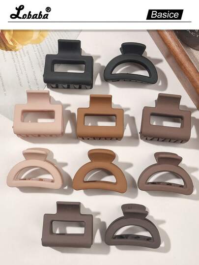 10pcs/Set Minimalist Black & Coffee Color Small Semi-Circle Square Hair Clips, Cute & Cool Bangs & Flyaway Hair Accessories Fashion Claw Clips Winter Hair Clutch