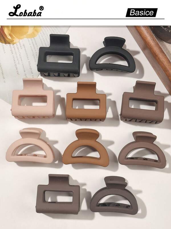 10 Stück/Set minimalistische schwarze & kaffeebraune kleine halbrunde quadratische Haarspangen, süße & coole Pony & Flyaway Haarzubehör Mode Haarklammern Winter Haarklammer