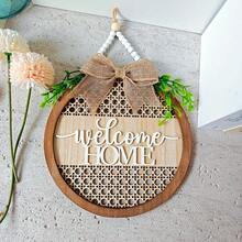 1 件绿叶蝴蝶结木质门挂标牌，“欢迎回家”墙饰，（9.06 英寸圆形）适合入口、墙壁、房间、家庭、客厅、卧室、感恩节、圣诞节送给朋友和家人的礼物