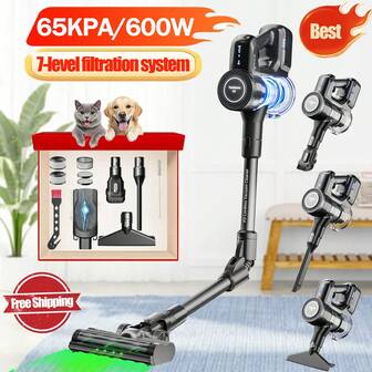 Aspirapolvere senza fili 550W Aspirapolvere portatile Aspirapolvere senza fili 15-45kPa, Regolazione potenza di aspirazione, 6 batterie da 3000mAh a lunga durata, 8 in 1, Pieghevole a 180°, Capacità 1,6 L, Adatto per la pulizia di auto, casa, ufficio, animali domestici, ecc. , Nero