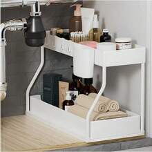 1/2pcs 2-Tier Large Capacity Pull-Out Storage Organizer Drawer - Durable, Space-Saving, Easy Access Design For Maximum Storage - Ideal For Kitchen, Bathroom, And Home Organization Solutions - 1PC Trắng - Xem 12