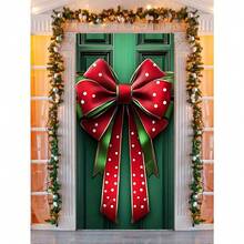 1pc Polyester Christmas Door Cover Bow Decoration - No Electricity Needed, Large Holiday Door Banner, Winter Xmas Gift Box Design, Festive Door Hanging Sign For Home Decor (35.43inch X 70.87inch)