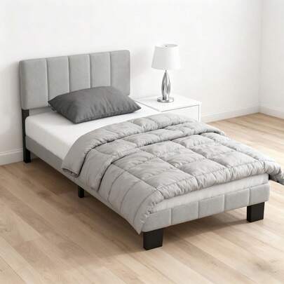 Bettgestell 90x200 cm Grau | Maße 90x200 cm: Höheneinstellbares Polsterkopfteil | Bezug aus antiallergischem Wolkenflanell | Ohne Matratze