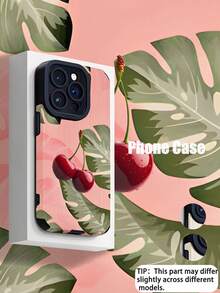 1pc Minimalist Pink Leaf Pattern Vertical Striped High-Quality Faux Leather Shockproof Anti-Fingerprint Phone Case, Suitable As Birthday Or Holiday Gift For Friends, Family, Couples, Compatible With Apple And Models - Multicolor - View 2