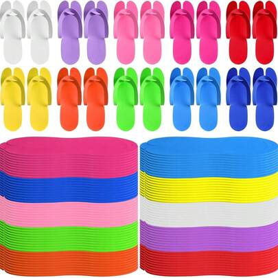 12/24/60 Pairs Disposable Pedicure Slippers, Multicolor Flip Flops, Suitable For Pedicure, Anti-Slip EVA Foam Spa Slippers, Sandals, One-Time Shoe Covers, Applicable For Women Manicure, Bath Salons, Party Supplies (Random Color)