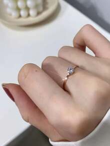 QWNHONEY 1 件简约时尚镀金方晶锆石戒指，适合女士日常佩戴 - 金色 - 查看 3