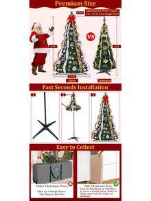 6 FT Prelit Christmas Tree With 200 Warm & Multicolor Lights Modes & Timer Fully Decorated 103 Ornaments, Collapsible Pull Christmas Tree With Lights For Indoor Home Party DecorHalloween Christmas New Year