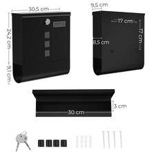 BuzÓn, BuzÓn de Correos, Cerradura con Cilindro de Cobre y Tapa Giratoria, Placa de IdentificaciÓn, Porta-PeriÓdicos, FÁcil Montaje, 10 x 30,8 x 33,8 cm, Negro - Negro - Ver 5