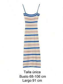 Elegante Vestido de tirantes de Mujer, Vestido sin Mangas, Entallado, Tejido de Rayas - Albaricoque - Ver 11