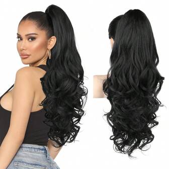 Synthetic Claw Ponytail Extension 20 Inch Black Brown Curly Wave Clip In Hair Ponytail Hairpiece For Women