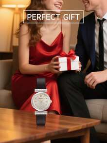 Versace Reloj de pulsera de cuarzo con correa de cuero elegante para mujer con caja de acero inoxidable para regalo de dama con esfera dorada - Negro - Ver 11