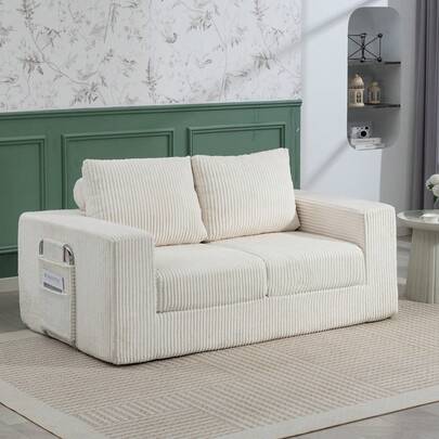 Convertible Sofa Bed, 176cm Pull Out Sleeper Sofa, Boneless Folding Loveseat Sofa, 2 Seater Couch Bed, Cloud Floor Couch With Deep Seat, Chaise Lounge For Living Room Bedroom