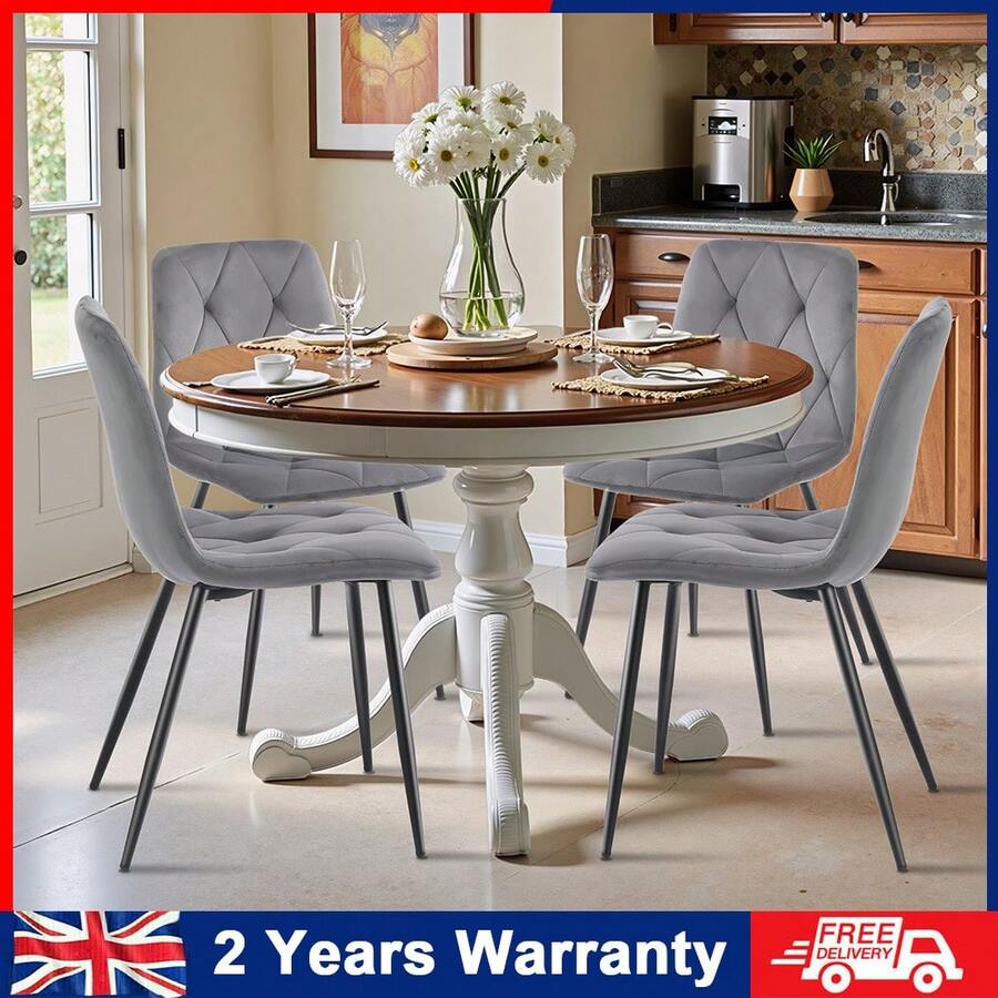 OYAJIA Velvet Dining Chairs Set Of 4 Kitchen Chairs Dining Room Lounge Reception Chairs With Metal Legs For Living Room Bedroom,Grey - Ash - View 1
