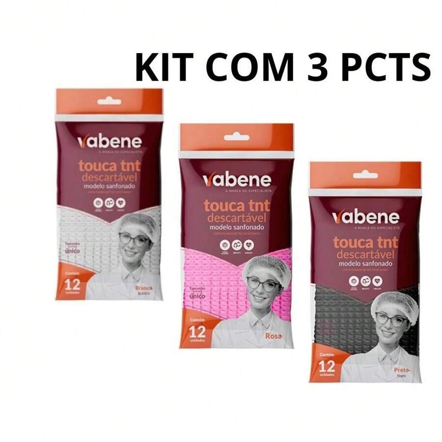 Vabene Disposable Non-Woven Accordion Cap Kit 3 Pack With 12 Units Each - Multicolor - View 1