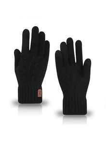 1 pieza Guantes de invierno cálidos, con pantalla táctil, forro térmico, de punto, a prueba de viento, para ciclismo, para hombres esponjosos