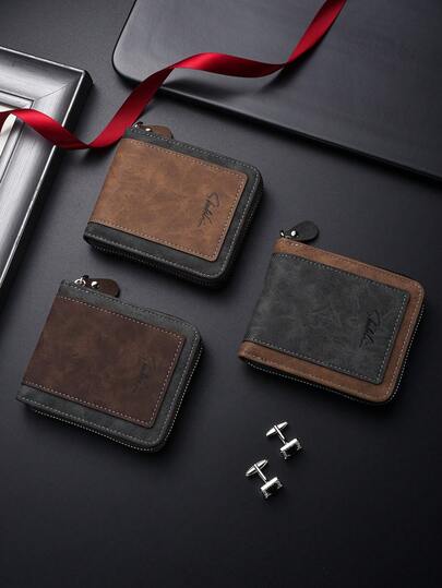 New Vintage Men's Short Wallet, Card Holder, Zipper Wallet Christmas Gifts Gifts For Men Christmas Bags Valentine's Day Valentine'S Day