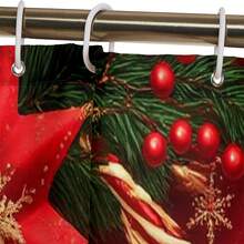 1 pieza/4 piezas Juego de decoración de baño multifuncional con corona de flores navideña roja, incluye 12 ganchos gratis, con ambiente elegante navideño, decoración de invierno, alfombra de baño, alfombra de inodoro en forma de U y alfombra de inodoro redonda, adecuado para todos los escenarios de decoración navideña