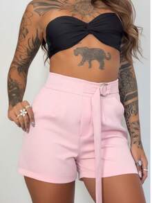 Women's Tailored Shorts With Ties - Baby Pink - View 2