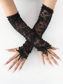 1 双长款露指缎面手套，20 世纪 20 年代风格手套，新娘婚纱配饰，秋季配饰，情人节配饰 - Fingerless Gloves - 查看 2