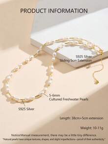 AETOLIA Handmade Elegant Pearl Jewelry Set | 5-6mm Natural Freshwater Pearl Necklace & Bracelet | S925 Silver Plated Platinum/14K Gold | Girlfriend, Holiday, Wedding, Date Accessories - Silver - View 10