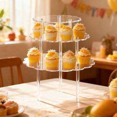 1pc Transparent Acrylic Cake Stand, Flower Shaped Cupcake Display Rack, Suitable For Bakery, Shop, Home, Party, Stackable Elegant Display Stand