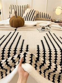 1 pieza Manta de Sherpa bohemia de jacquard, manta de felpa súper suave y acogedora con espina de pescado, adecuada para cama, sofá, sala de estar, Día de la Madre, decoración de dormitorio, manta de aire acondicionado de franela rosa