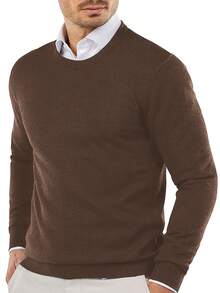 GRDR Men's Casual Solid Color Crew Neck Sweater - Brown - View 3