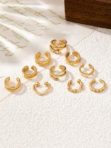 1 Set 10pcs Fashionable Summer Versatile C-Shaped Alloy Clip-On Earrings, Lightweight Luxury Niche Design Earrings For Women