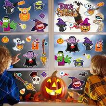 40Pcs Halloween Thick Gel Clings Witch Black Cat Pumpkin Ghost Skeleton Window Gel Decals Reusable Trick Or Treat Window Clings For Home Classroom Nursery Halloween Party Supplies Gift