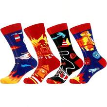 Men's Funny Novelty Crazy Pattern Dress Socks For Gifts - 黑/紅/多色消防-4米 - 查看 1