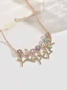 1 colar com pingente de joaninha e flor de strass colorida, adequado para uso diário, presentes de Natal, Dia dos Namorados e Dia das Mães